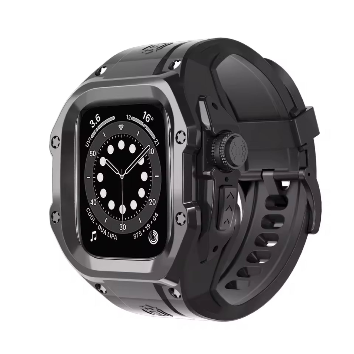 KREW - Shellbox IP54 Waterproof Stainless Steel Rugged Watch Case for Apple Watch Ultra 49mm Rubber Silicone WatchBand
