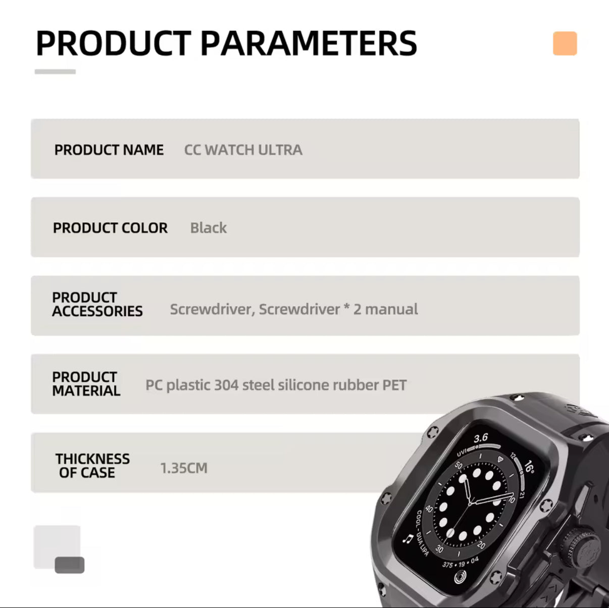 KREW - Shellbox IP54 Waterproof Stainless Steel Rugged Watch Case for Apple Watch Ultra 49mm Rubber Silicone WatchBand