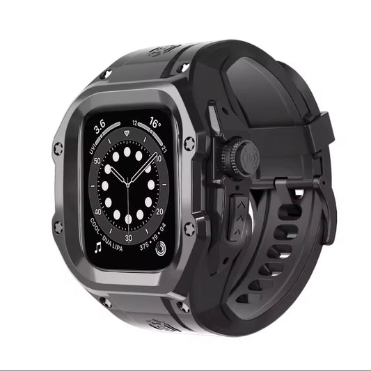 KREW - Shellbox IP54 Waterproof Stainless Steel Rugged Watch Case for Apple Watch Ultra 49mm Rubber Silicone WatchBand